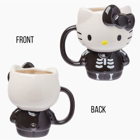 Sanrio Hello Kitty Halloween Skeleton Ceramic Mug Set of 2 Black White NEW - Picture 8 of 9